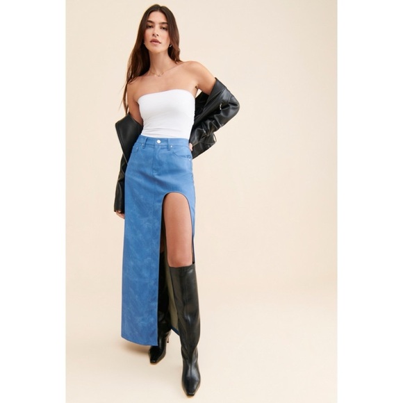 AFRM Bianca Maxi Skirt High Slit Cut Out Mini Long Blue Revolve - Picture 3 of 11